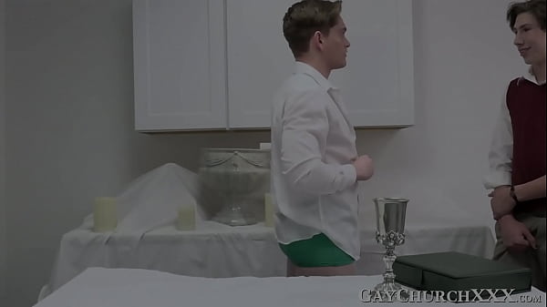 Minister candidate bends over on the altar to offer his ass