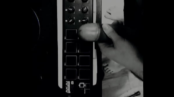 Playing a Drumpad with a beautiful erect penis