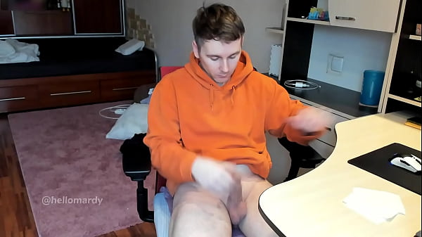 Stud Guy Watches Porn and Jerking Uncut Hot Cock