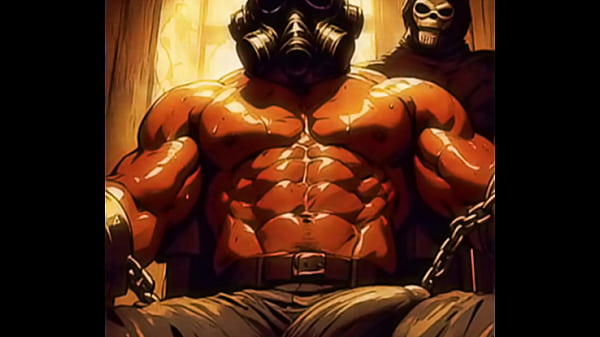 AI-Generated Masked Muscle Tease: Dark Room Seduction