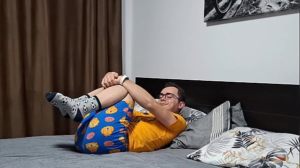 Horny College Boy Jerking off in Bed while waiting for StepDaddy