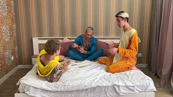 three cute guys were playing and then they got bored and started to fuck each other part 1