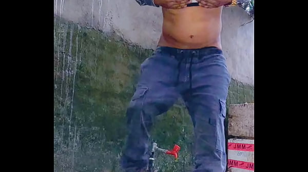 Femboy piss and flash her hot Feminized body outdoor piss while in chastity cage and rub her small flaccid cock