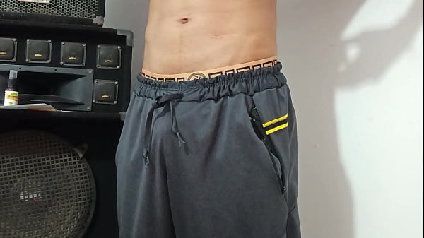 young man with a big uncut cock masturbating