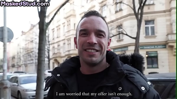 Masked str8 1st time masturbates for gay shoot after casting